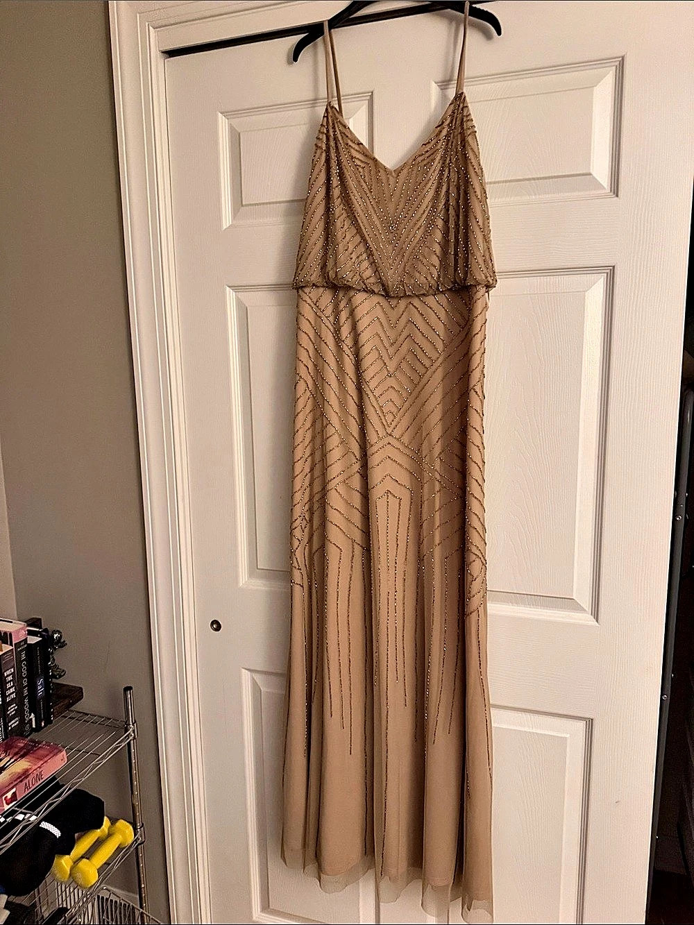 Adrianna Papell Art Deco Beaded Blouson Gown Brown Size 12